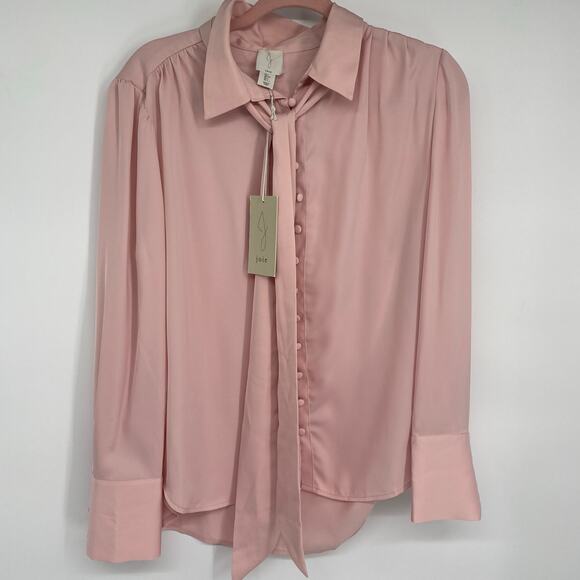 Joie Blouse Women’s Large Pink Blush Secretary Bow Feminine Silky Romantic - Picture 1 of 10